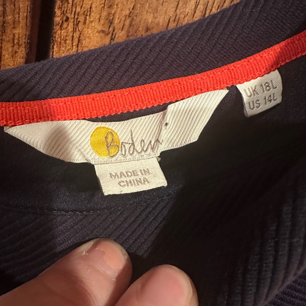BODEN 🌼 Daisy Ottoman Rainbow Stripe Navy Blue Knit Sheath Dress Womens Sz 18L - Picture 9 of 12